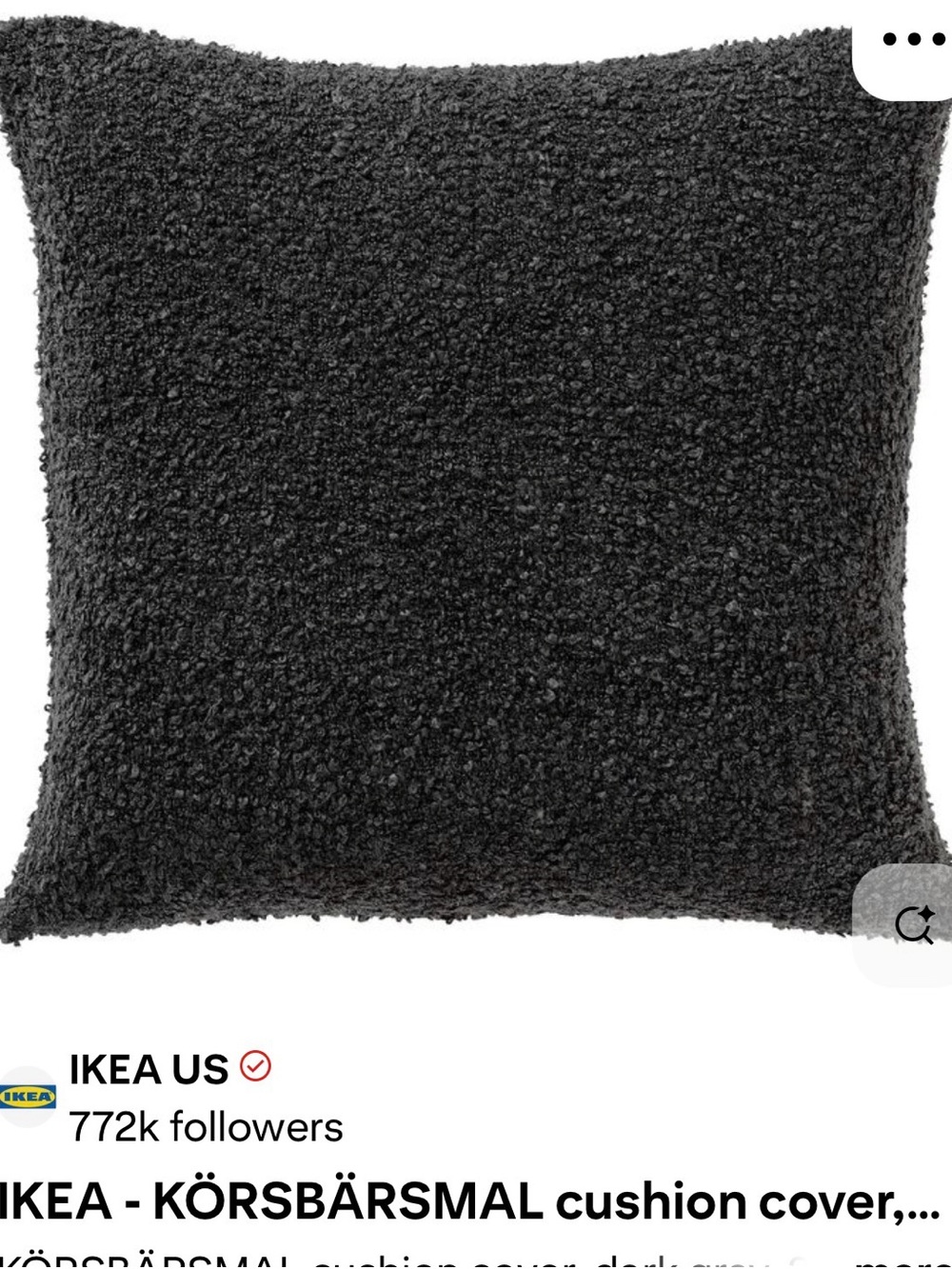 IKEA dark gray bouclé cushion cover 26x26